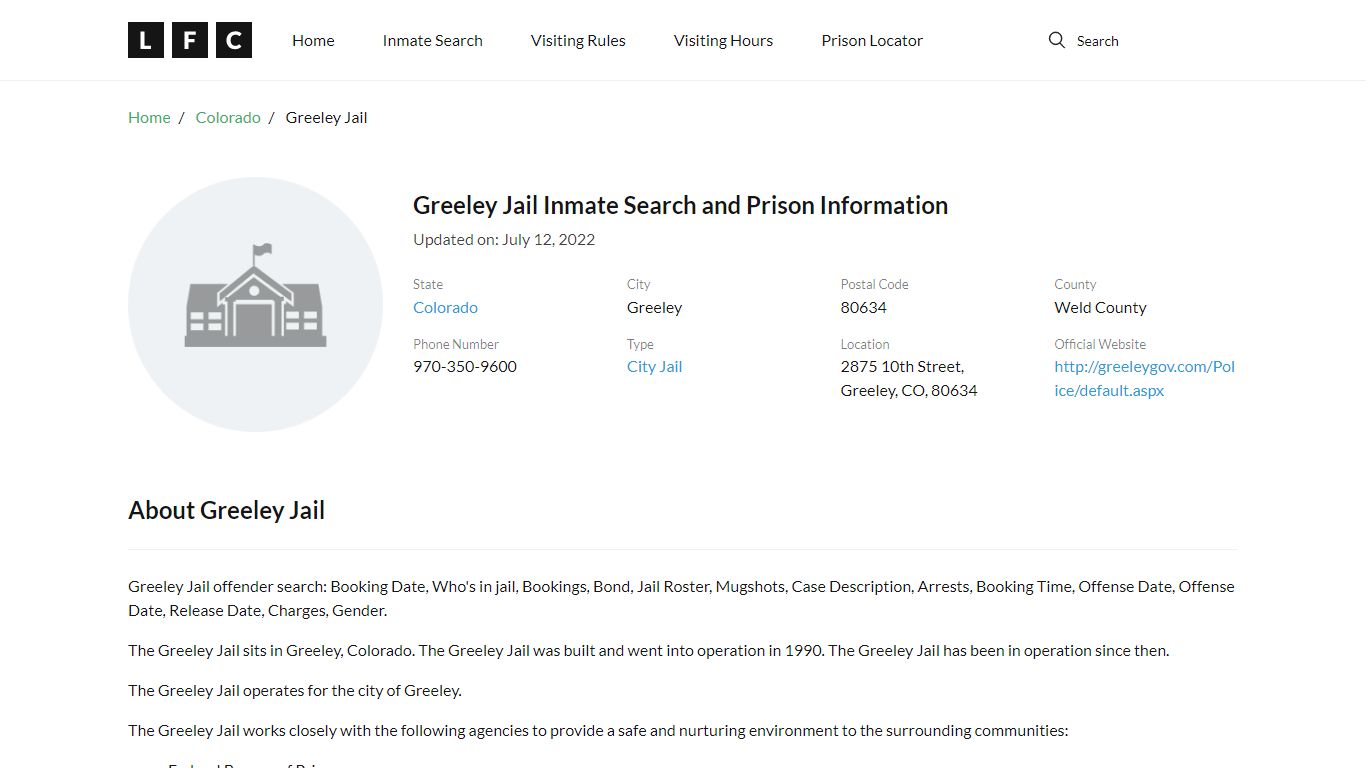 Greeley Jail Inmate Search, Visitation, Phone no ...